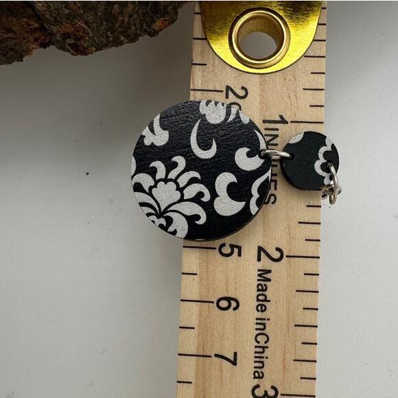 Double Circle Fashion Earrings Black White Floral Retro Boho Cottagecore - Picture 2 of 4
